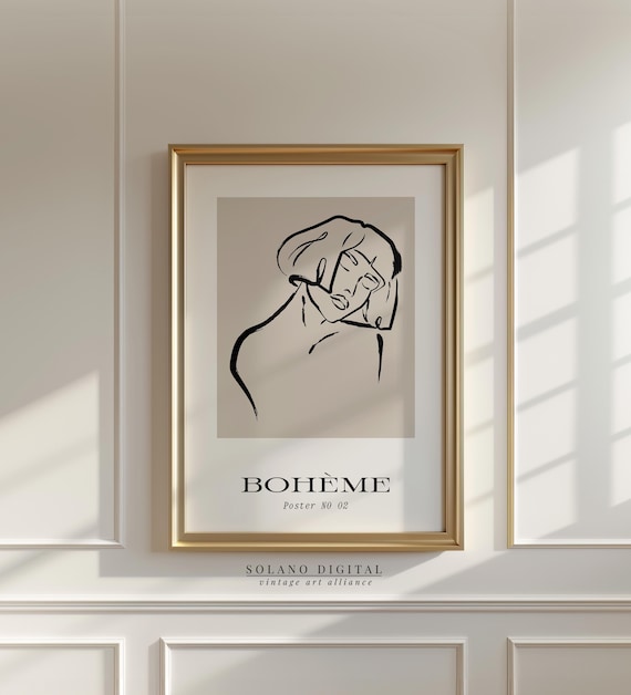 Boheme Woman Line Art Minimalist Portrait Sketch Decor Poster