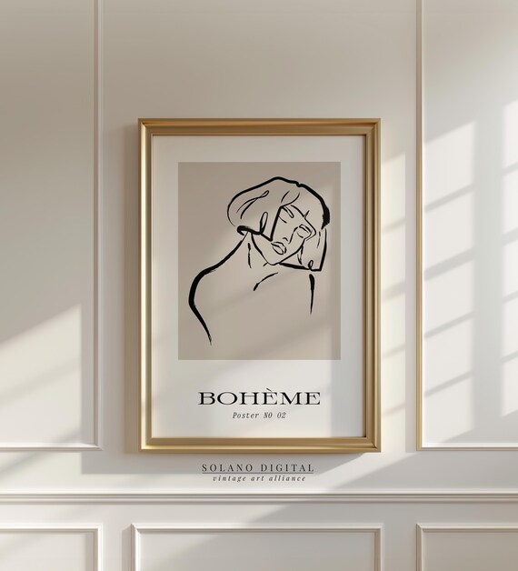 Boho Female Line Art Modern Woman Wall Neutral Minimalist Portrait For Gallery Decor