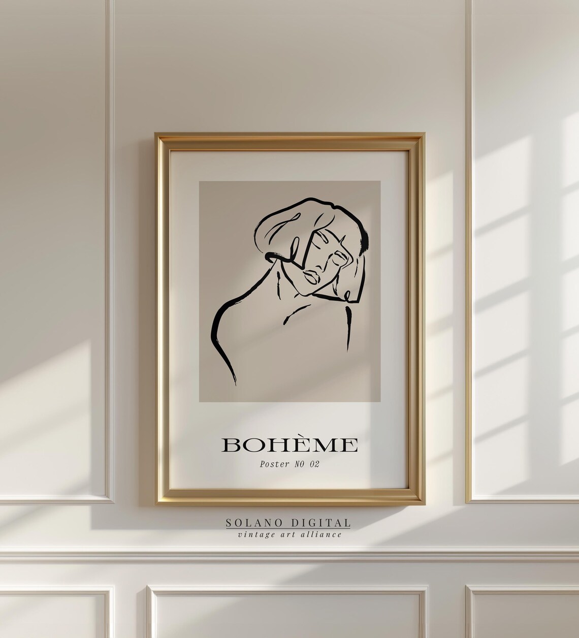 Boho Female Line Art Modern Woman Wall Neutral Minimalist Portrait For Gallery Decor