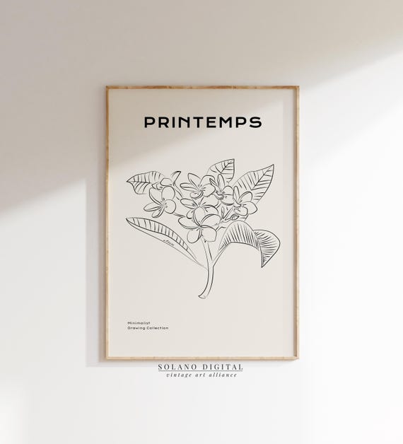 Spring Floral Line Drawing Art Minimalist Botanical Wall Blooming Flower Print Modern Nature Poster