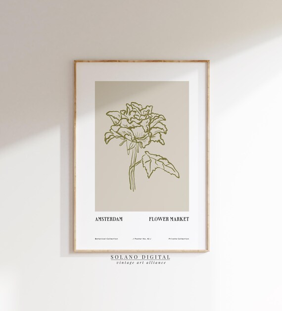 Amsterdam Flower Market Print Vintage Botanical Wall Art Minimalist Illustration For Home Decor