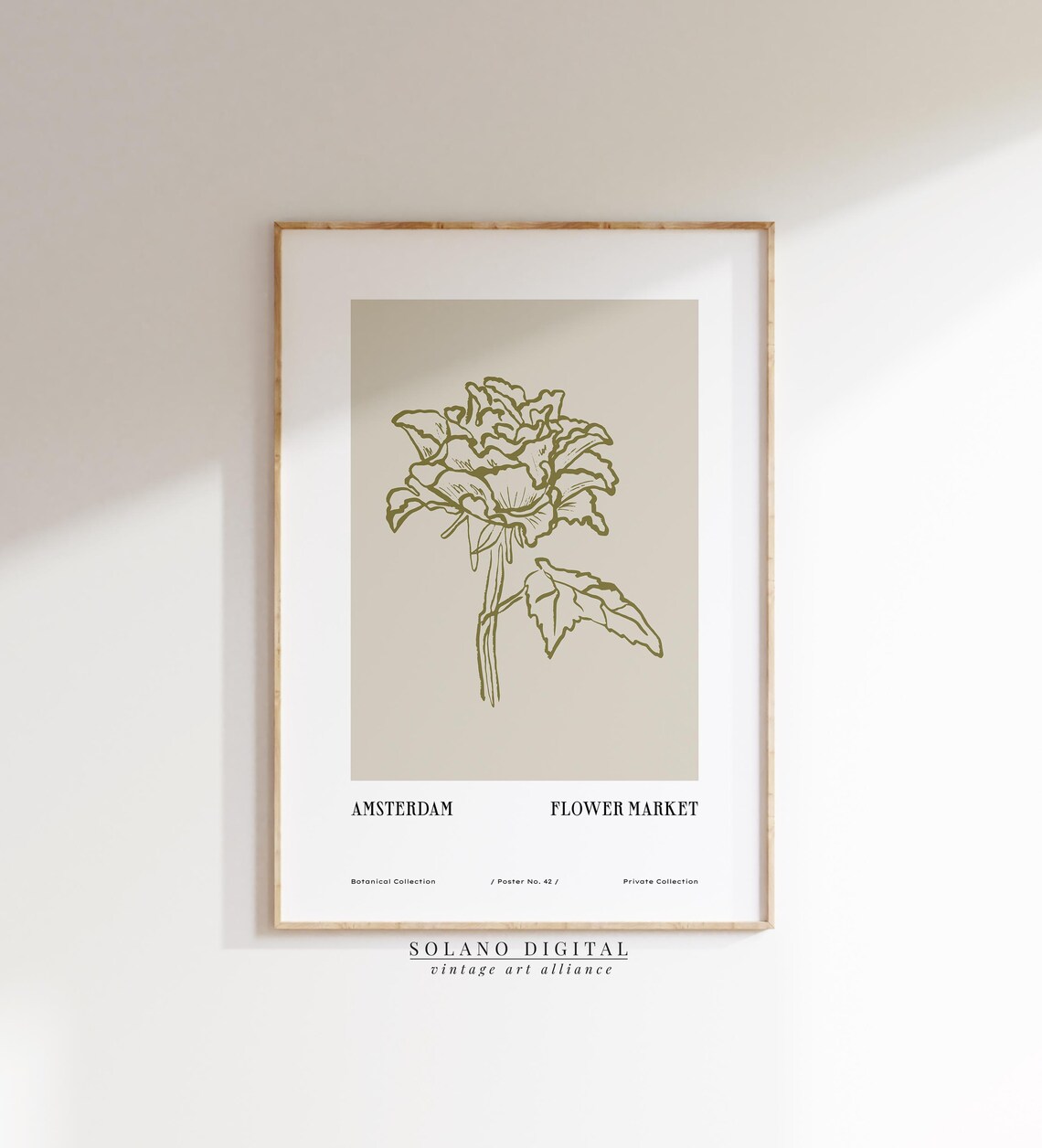 Amsterdam Flower Market Green Rose Botanical Line Art Poster