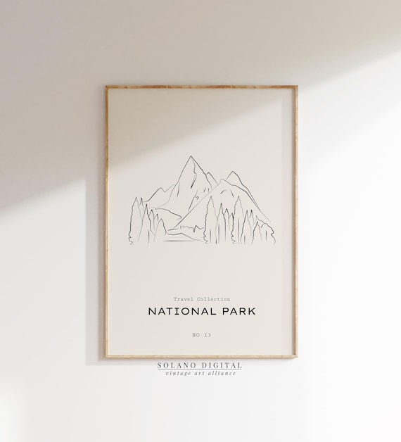 Minimalist National Park Mountain Line Art Travel Poster No 13