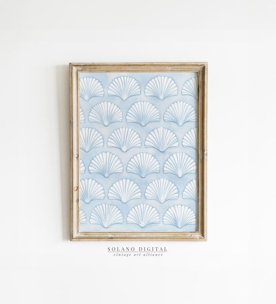 Sea Shells Pastel Blue Vintage Coastal Scallop Pattern Poster