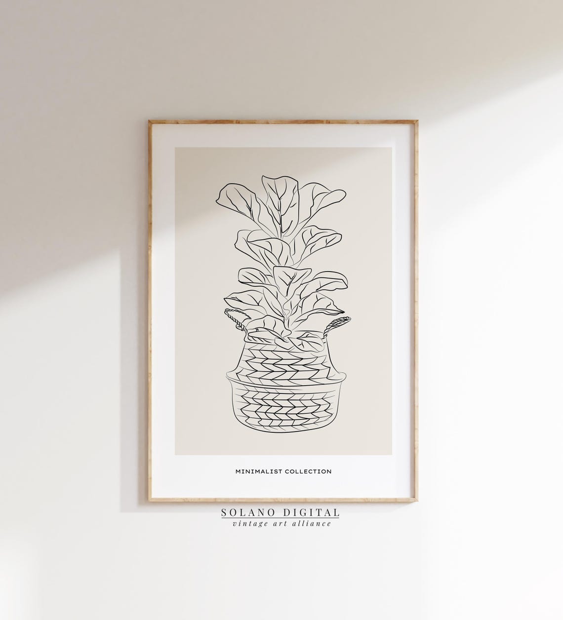 Fiddle Leaf Fig Plant Woven Basket Line Drawing Minimalist Art Poster