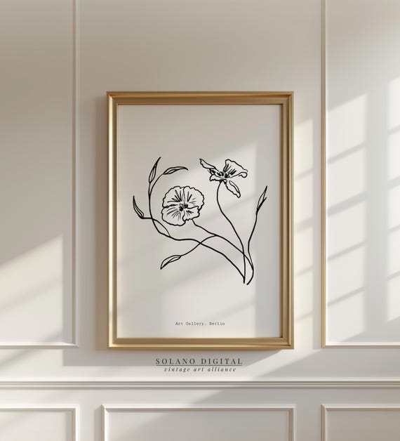 Minimalist Floral Line Drawing Black And White Flower Wall Art Botanical Modern Poster