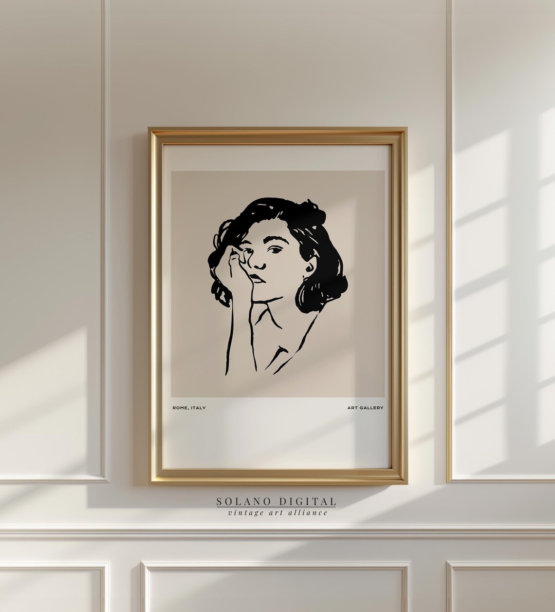 Minimalist Woman Portrait Line Drawing On Beige Art Gallery Poster