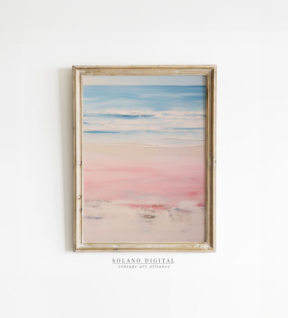 Abstract Pink Blue Coastal Seascape Beach Painting Vintage Art Poster