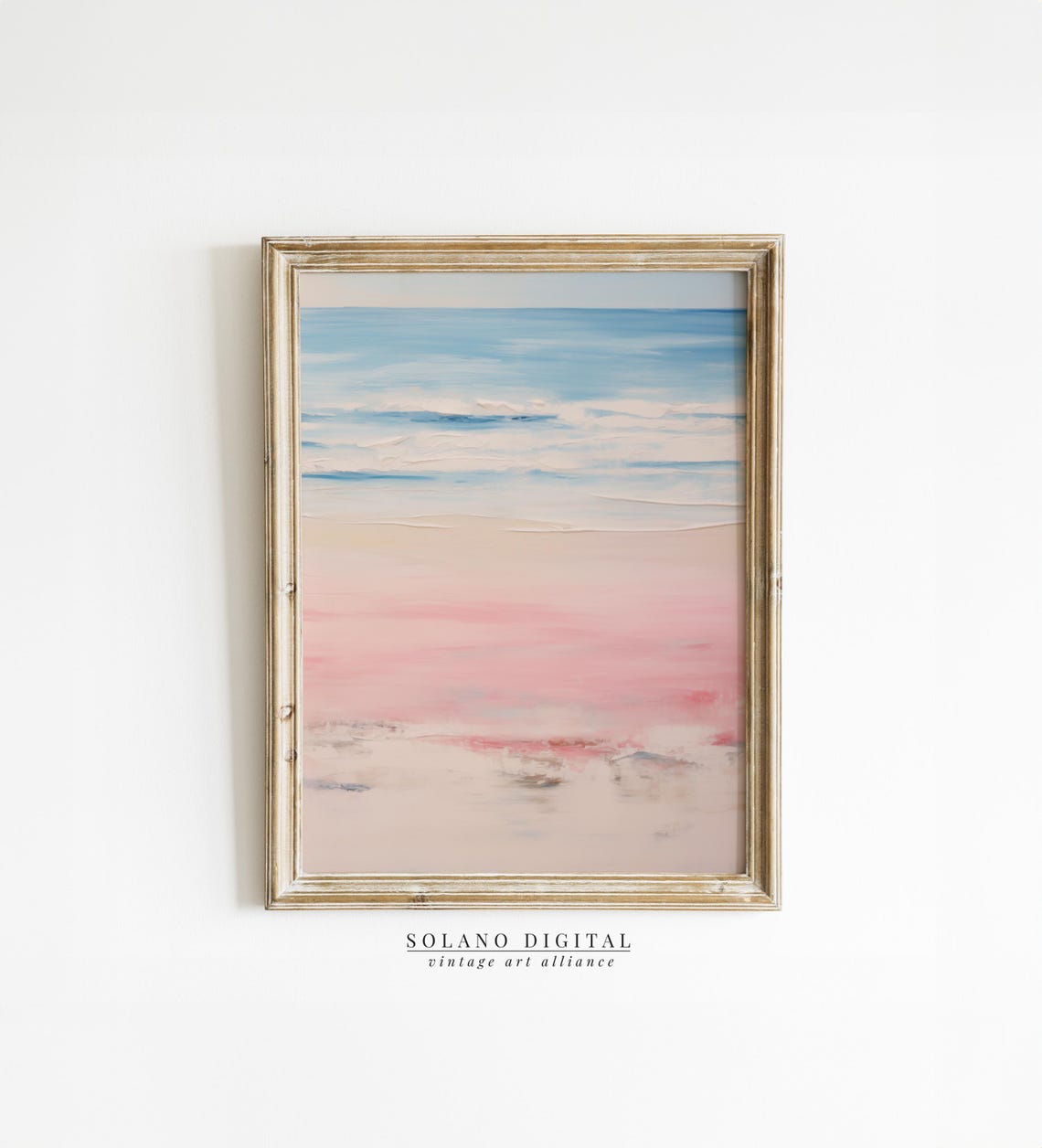 Abstract Coastal Painting Wall Art Vintage Beach Print Girly Apartment Decor Seascape Blue
