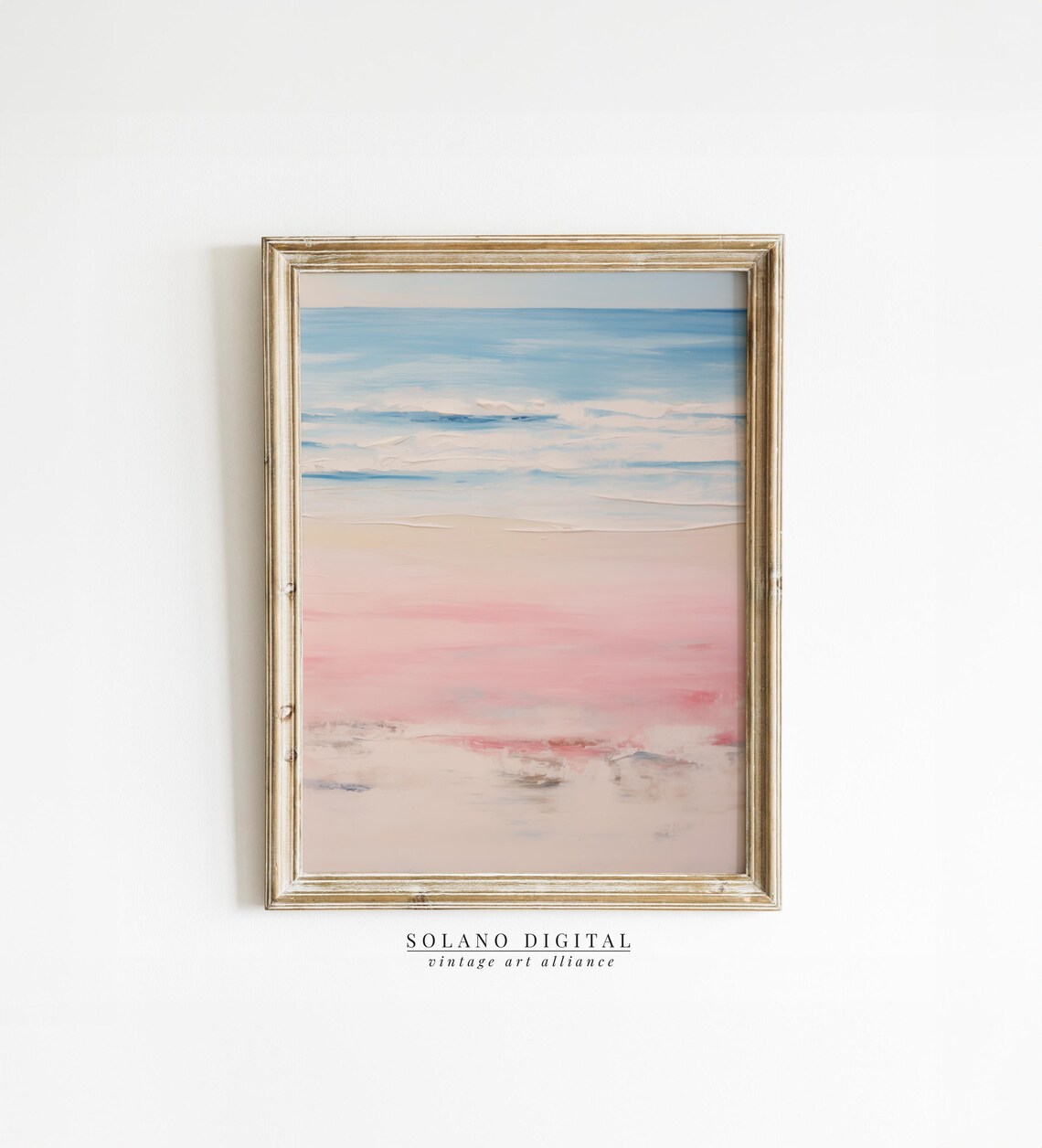 Abstract Pink Blue Coastal Seascape Beach Painting Vintage Art Poster