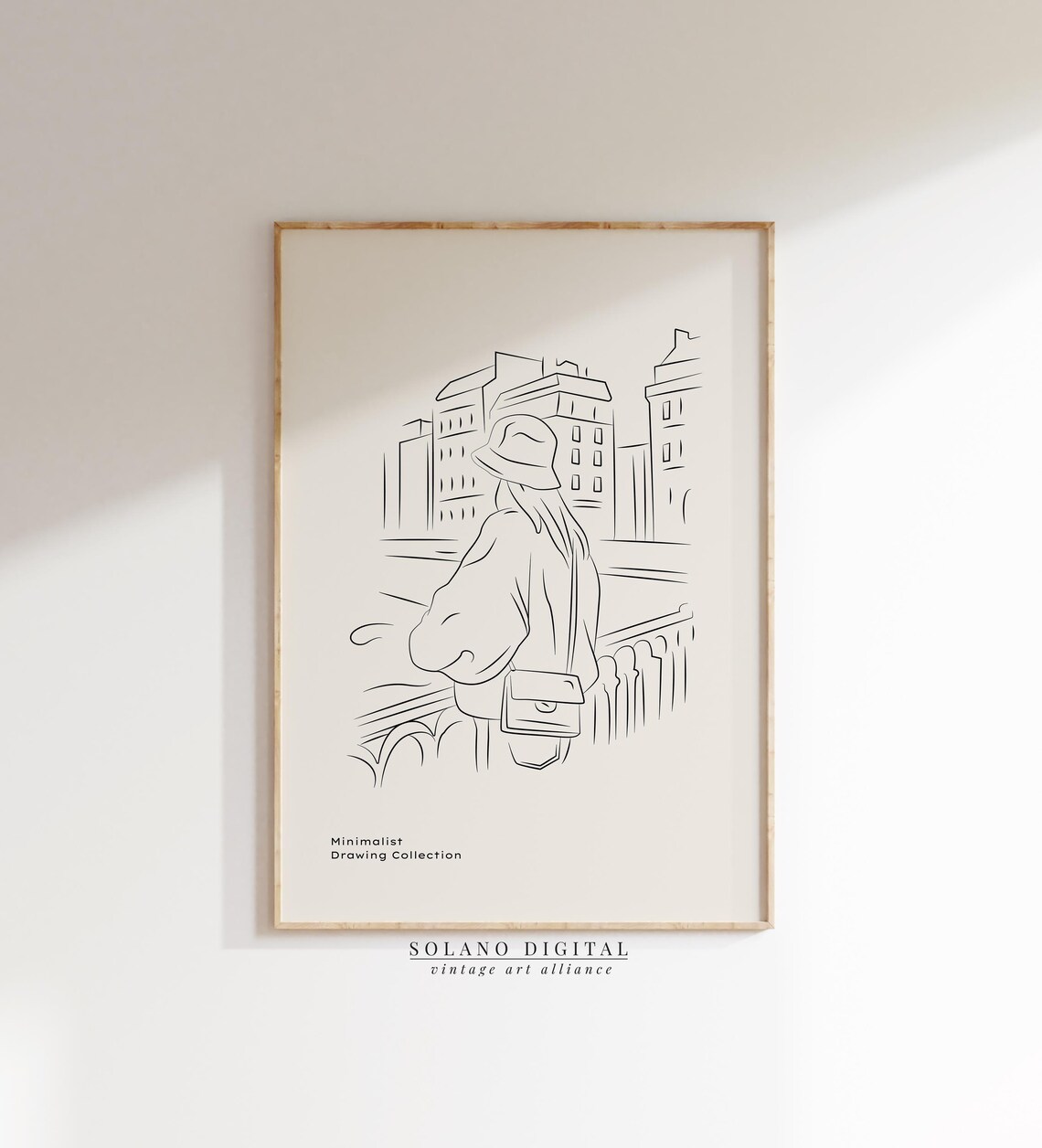 Minimalist City Girl With Handbag Line Drawing Travel Poster