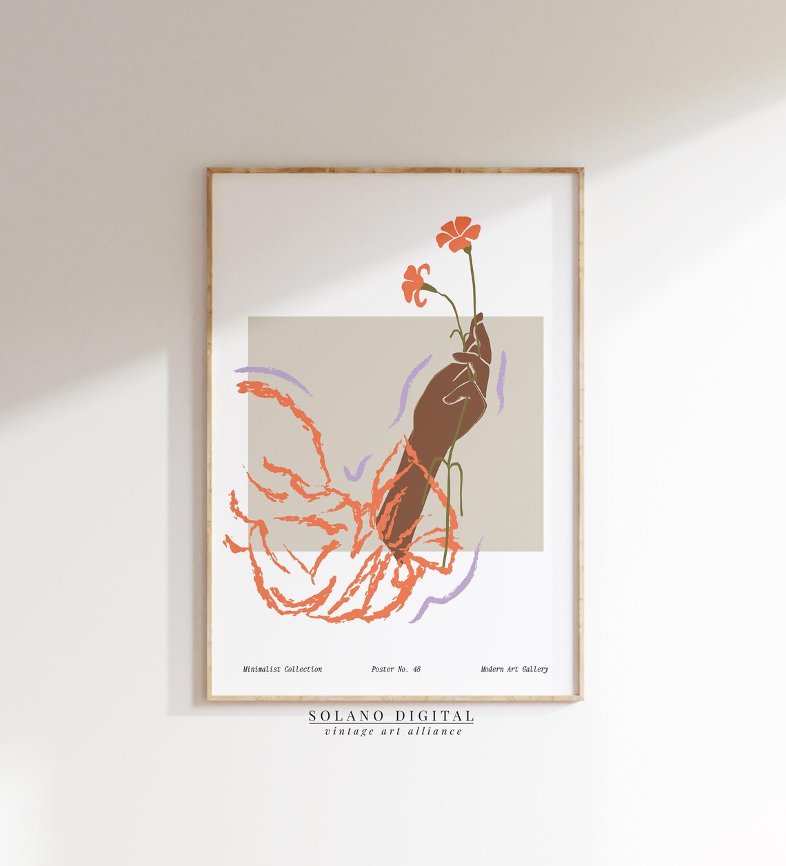 Minimalist Hand Holding Coral Flowers Modern Abstract Poster