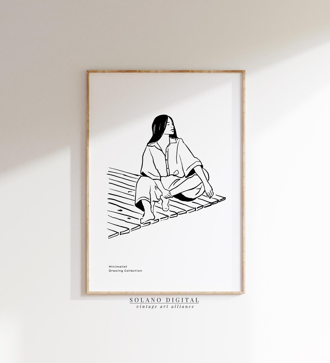 Woman Sitting on the Pier Minimalist Black Line Drawing Poster