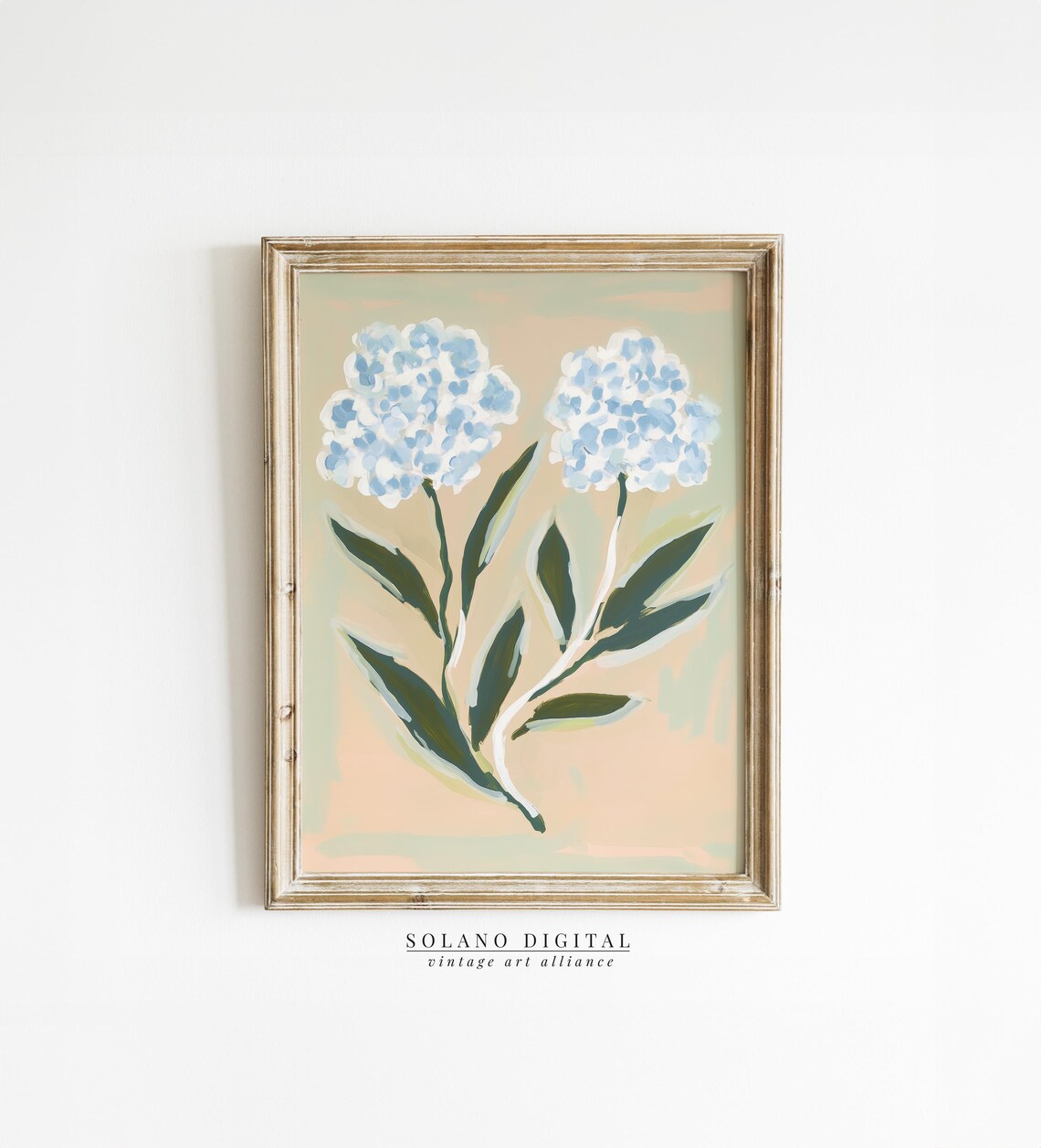 Blue Hydrangea Flower Painting Pastel Modern Floral Art Poster