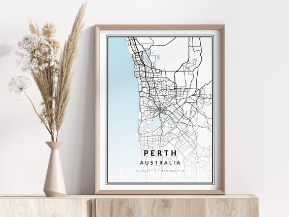 Perth City Map Print Poster Wall Art Geographic