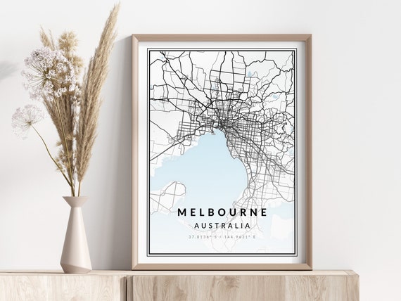 Melbourne City Map Print Poster Wall Art Geographic