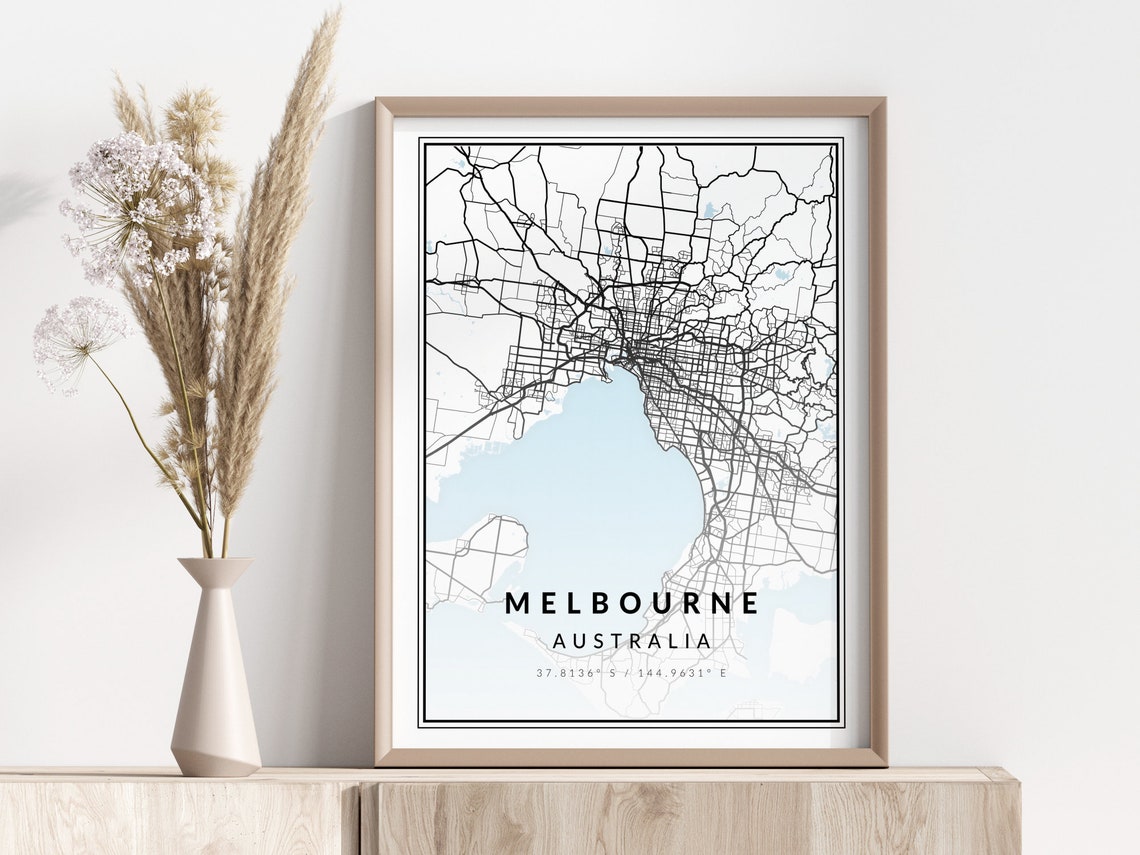 Melbourne Australia City Map Line Art Minimalist Street Map Poster