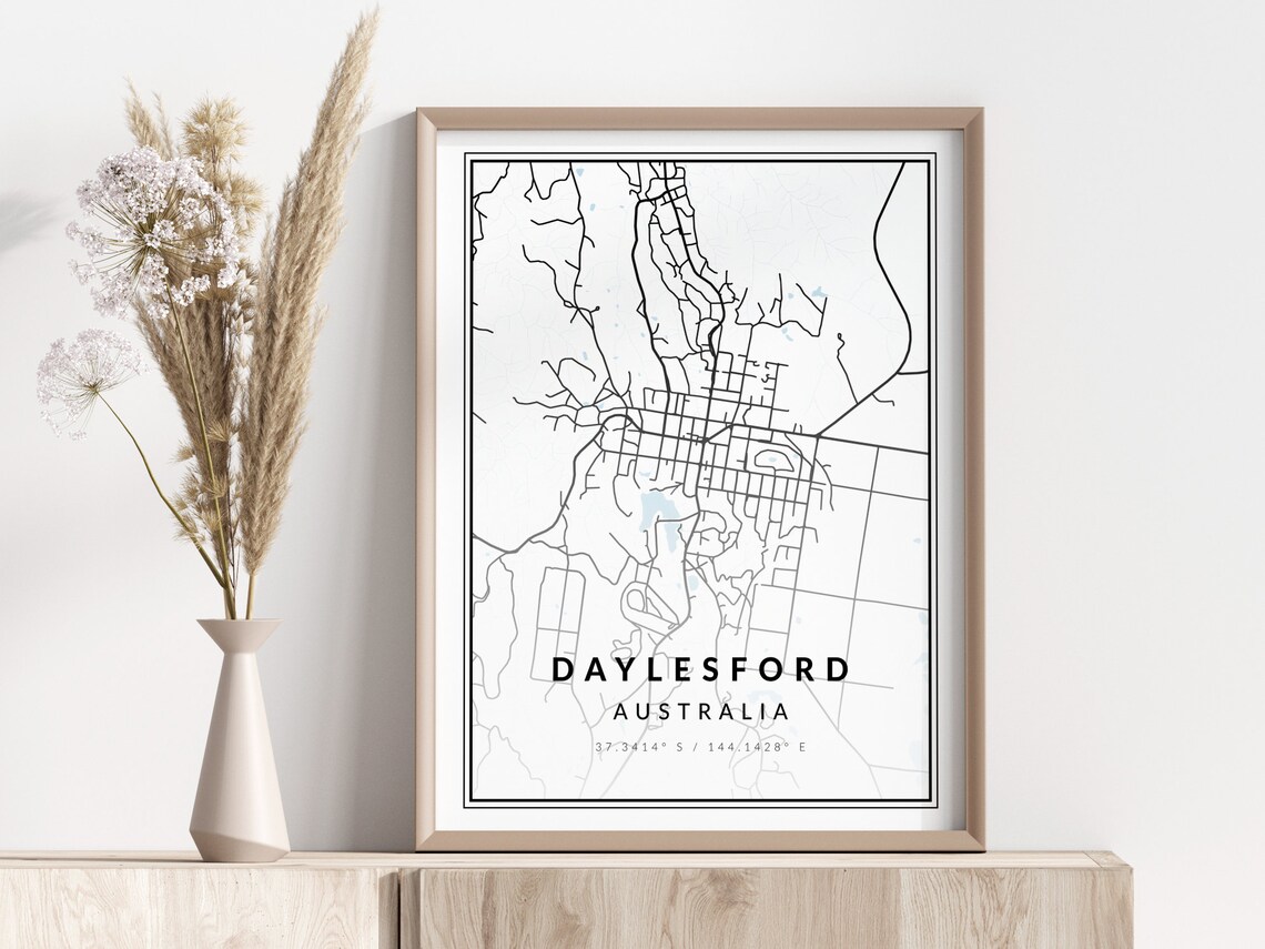 Daylesford Australia Minimalist Black White City Street Map Art Print