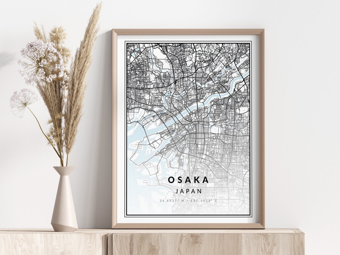 Osaka City Map Print Poster Wall Art Geographic