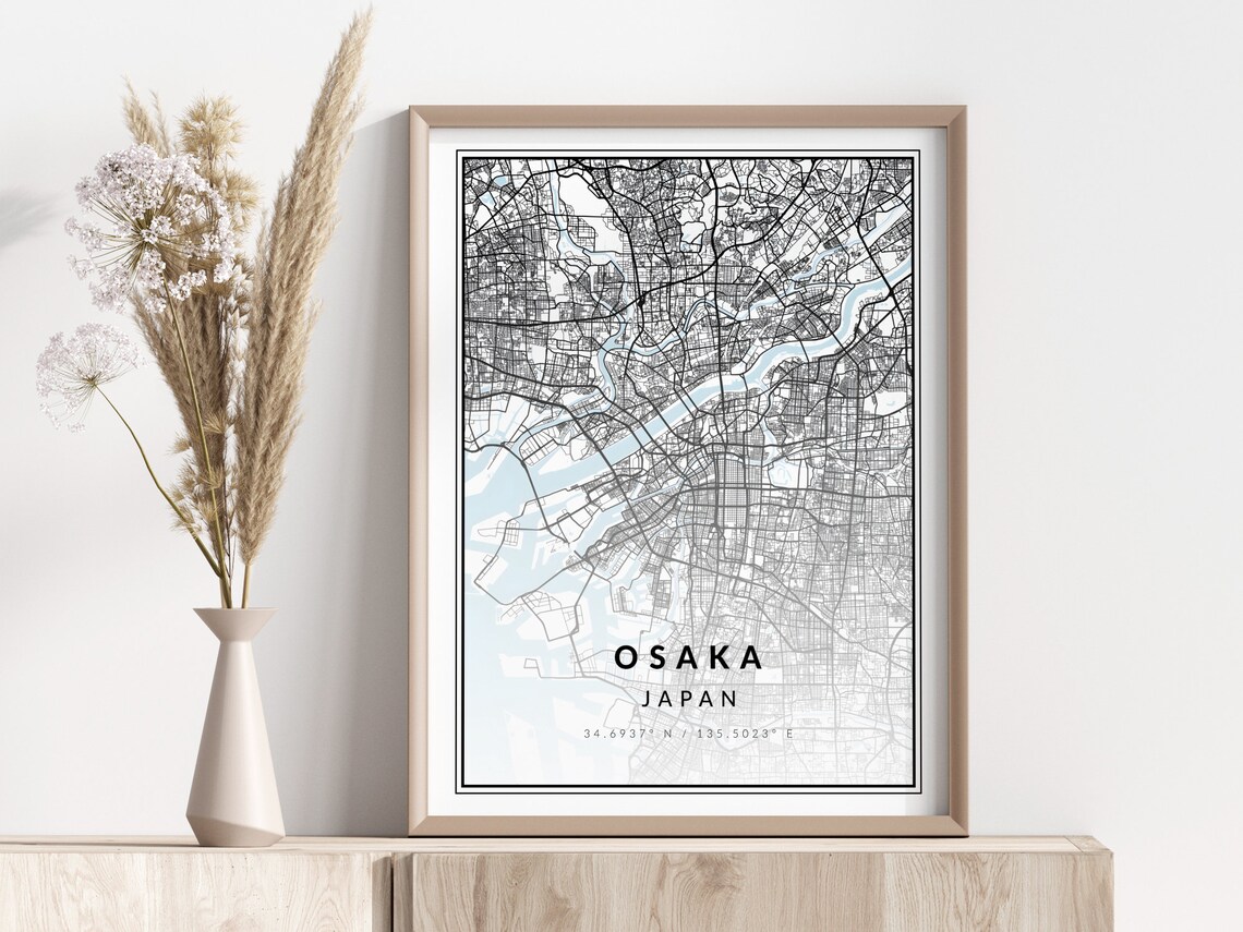 Osaka Japan Kansai Region Minimalist City Street Map Art Poster