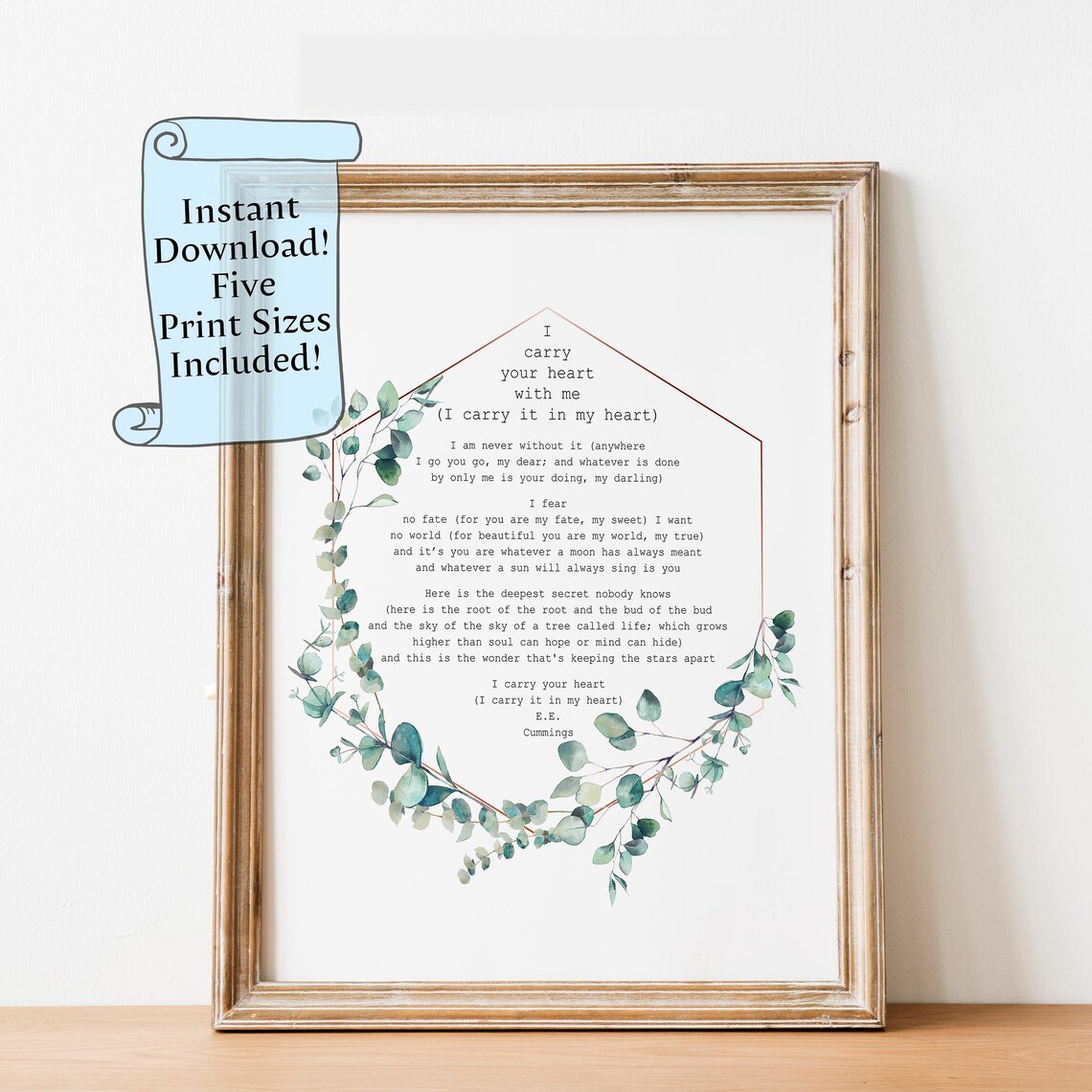 E. E. Cummings I Carry Your Heart Art Print, Romantic Poetry