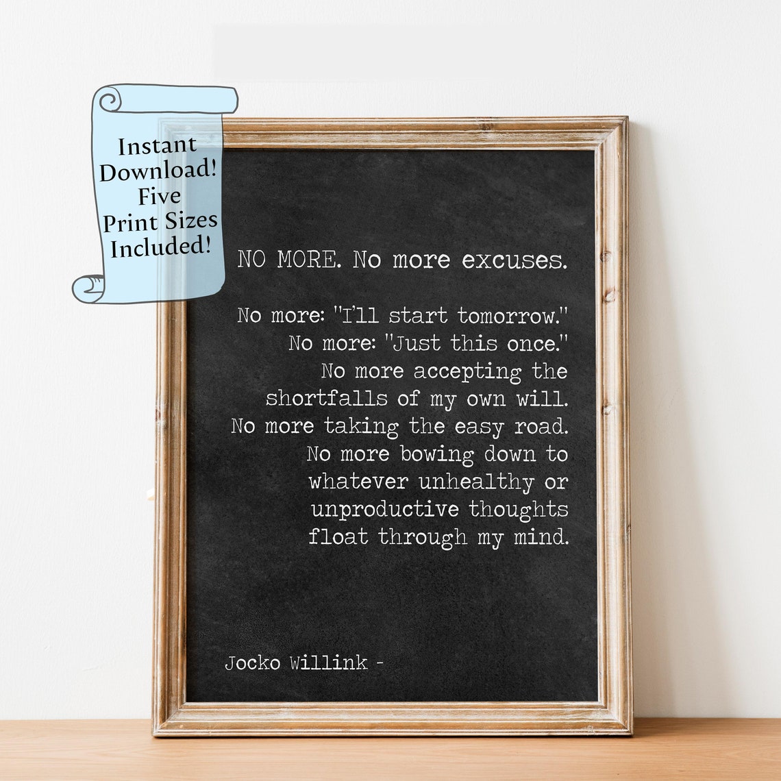 Jocko Willink Print Wall Art No More Excuses Motivational Podcast Discipline Equals Freedom Instant
