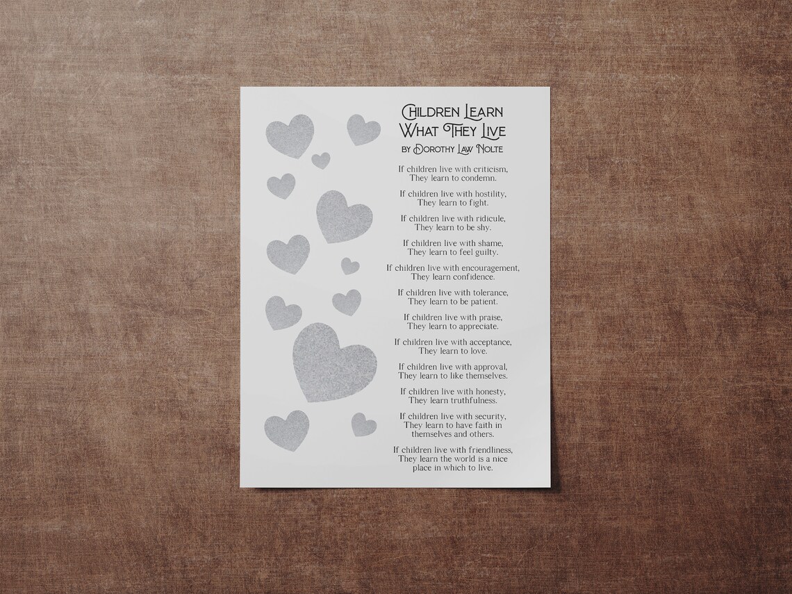 Children Learn What They Live Poem, Wall Art Print