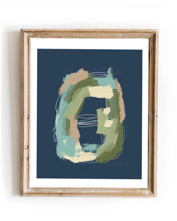 Neutral Blue Green Abstract Painting, Minimalist Composition