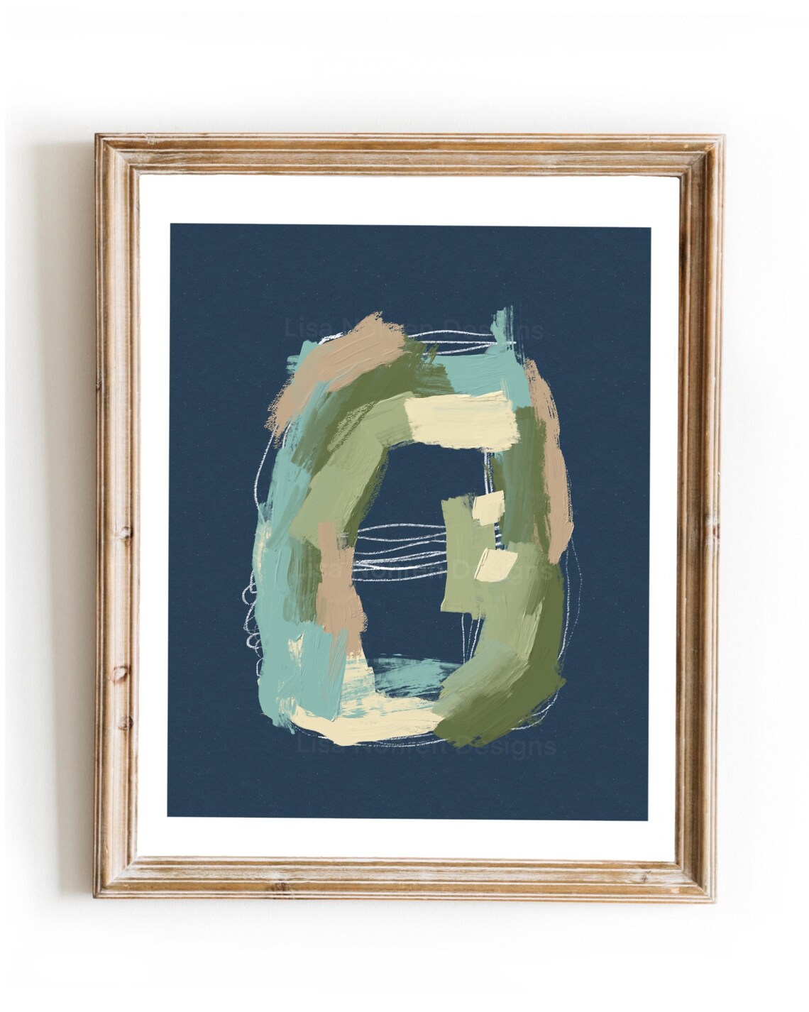 Neutral Blue Green Abstract Painting, Minimalist Composition