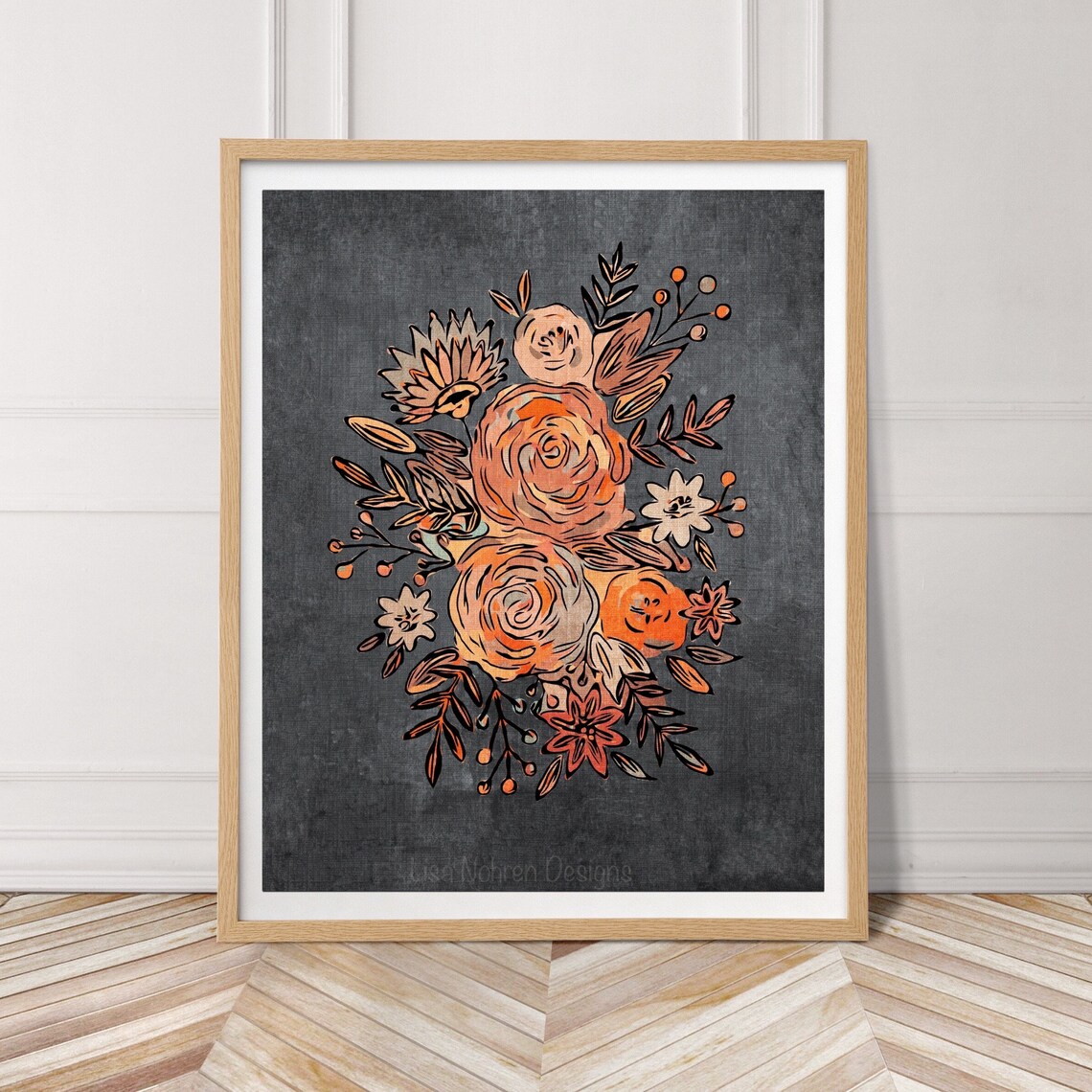 Modern Abstract Floral Rose Illustration, Boho Botanical