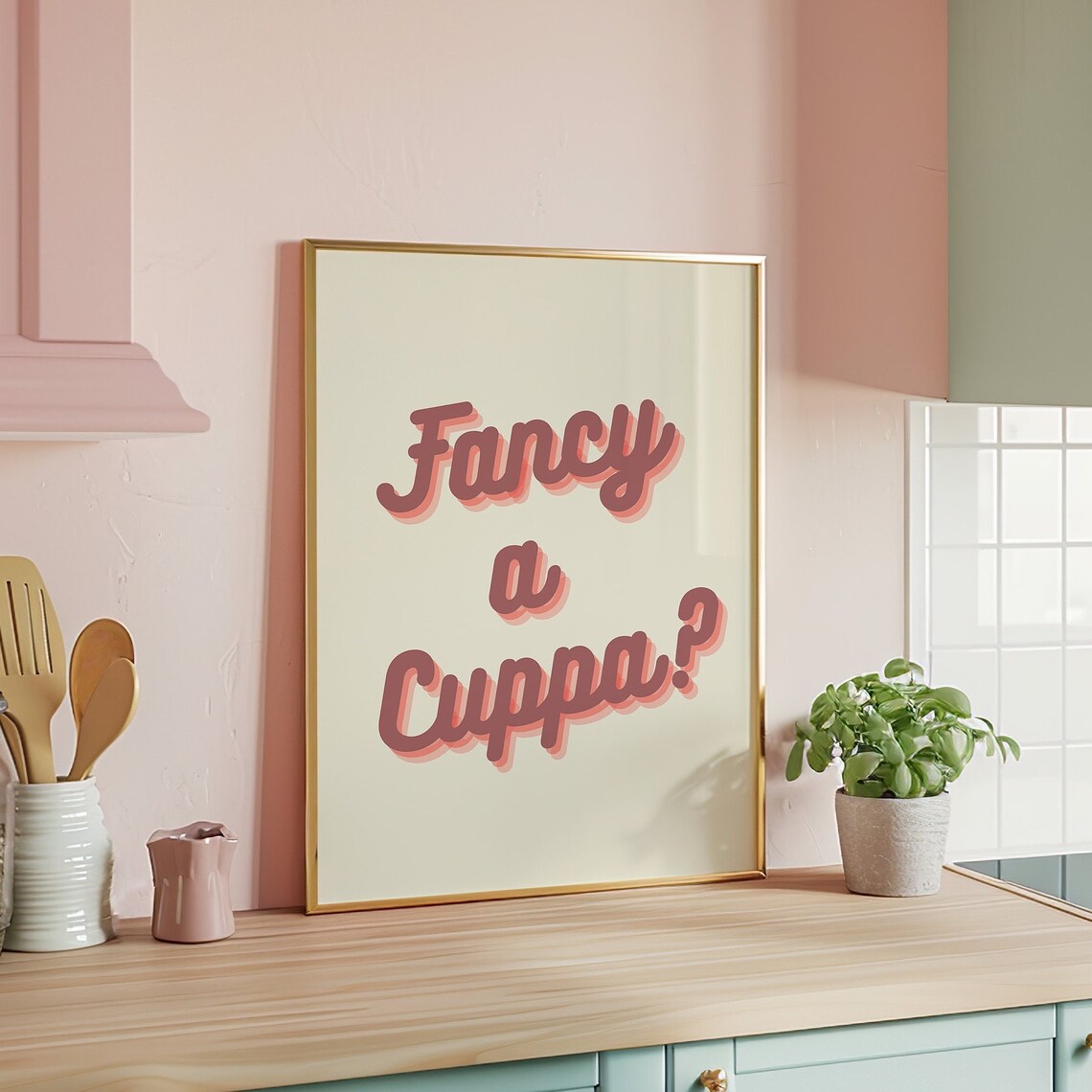 Fancy A Cuppa Kitchen Quote Typography Art Print - Image 4