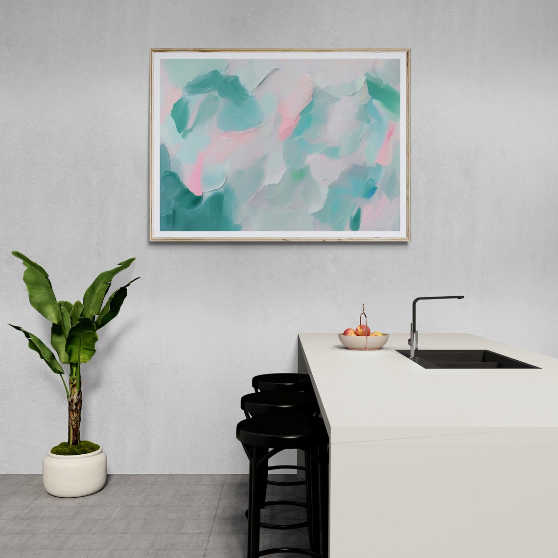 Soft Pastel Abstract Oil Painting Mint Pink Minimalist Art Wall Print - Image 2