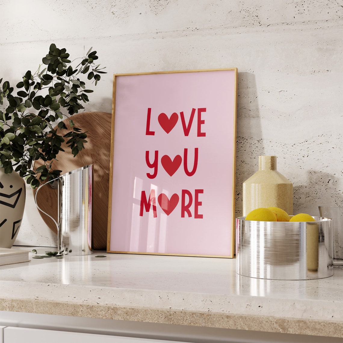 Love You More Red Heart Playful Pink Typography Love Quote Poster - Image 4