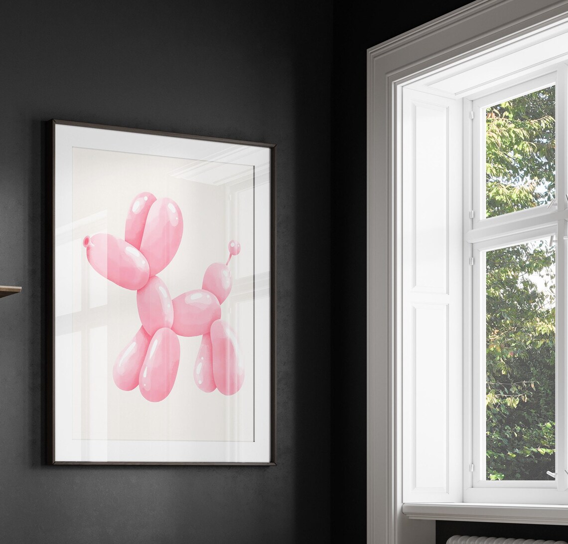 Pink Balloon Dog Cute Preppy Pop Art Teen Bedroom Decor Poster - Image 2