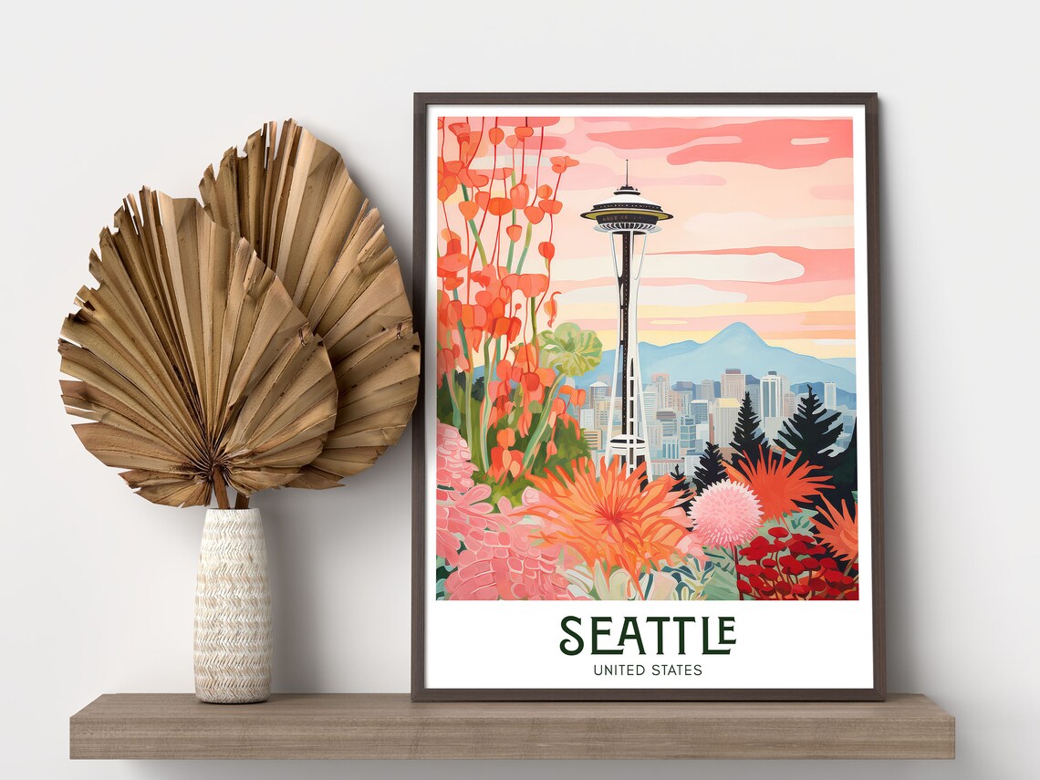 Seattle Travel Poster, Maximalist City Skyline Art Print - Image 3
