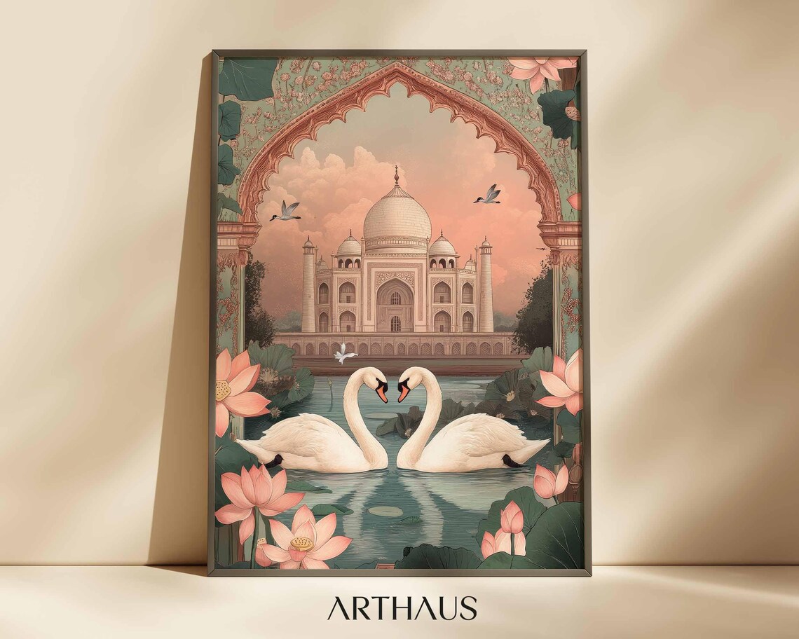 Jaipur Indian Swan Folk Art Travel Poster