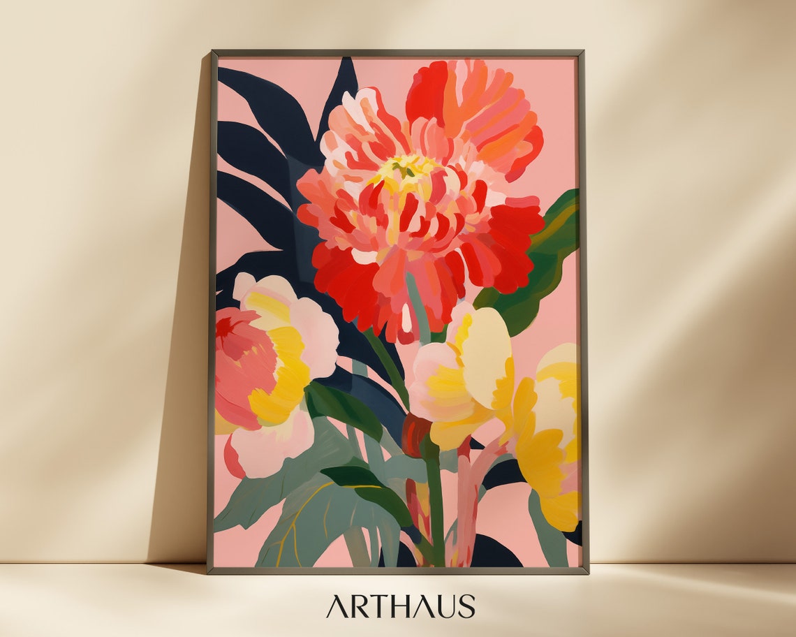 Pink Peony Blossom Modern Floral Botanical Art Elegant Print