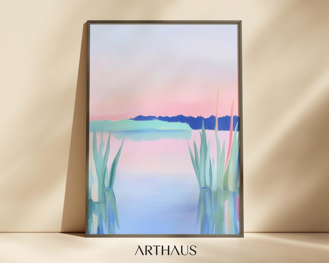 Pastel Mountain Lake Minimalist Landscape Color Wash Art Print