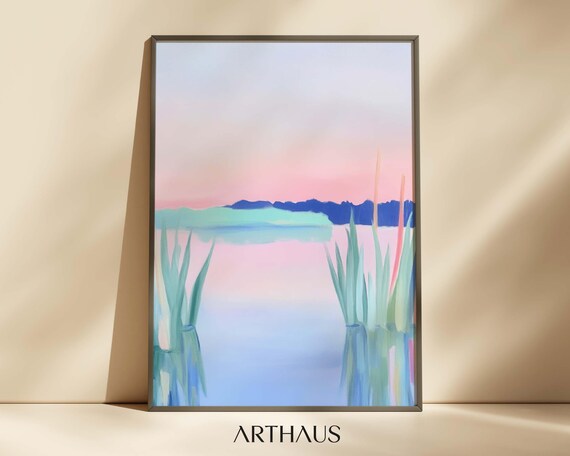 Pastel Mountain Lake Minimalist Landscape Color Wash Art Print