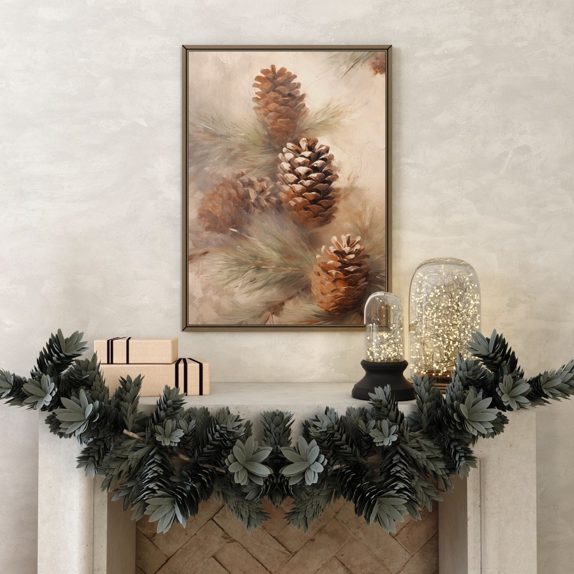 Rustic Pinecone Branch Winter Botanical Neutral Vintage Art Poster - Image 3