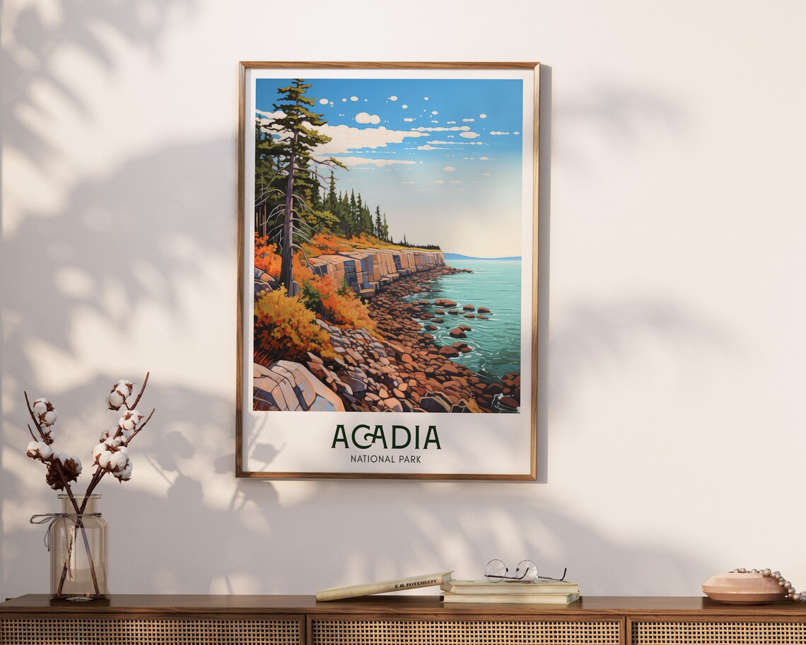 Acadia National Park Rocky Coast Pines Autumn Landscape Wall Art - Image 3
