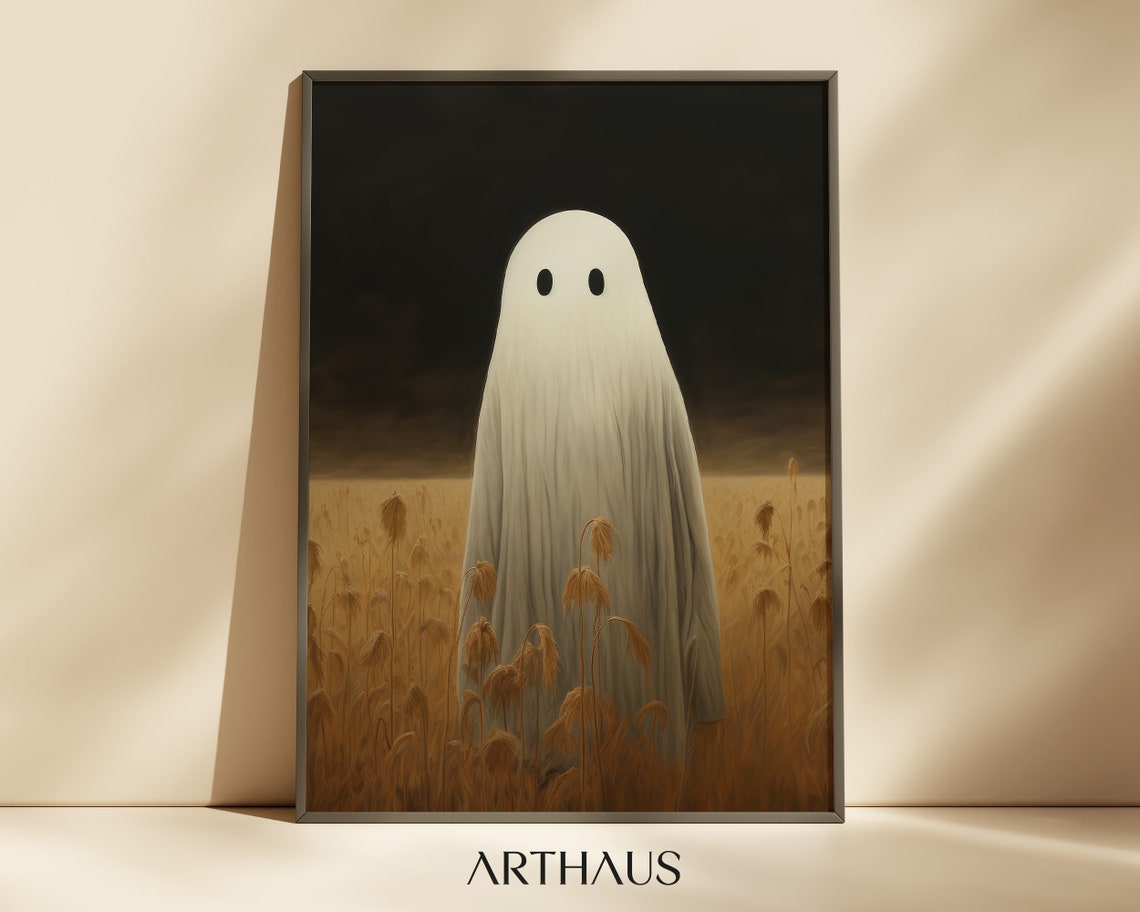 Lone Ghost Standing In A Golden Wheat Field On Dark Night Poster