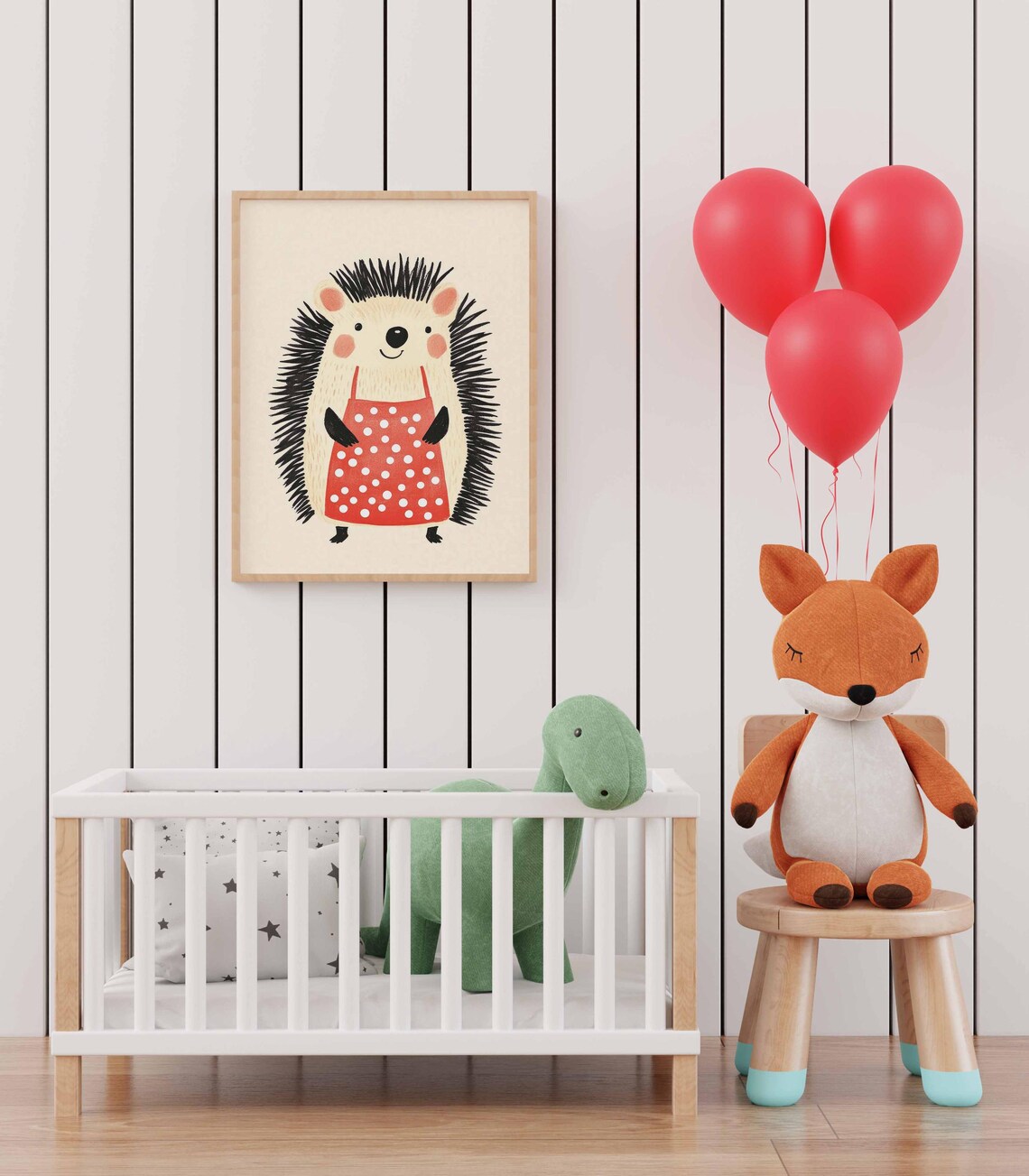 Nursery Hedgehog Wall Art of Cute Animal in Red Polka Dot Dress - Image 2