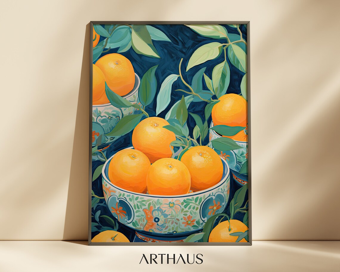 Oranges Still Life Painting, Maximalist Home Decor
