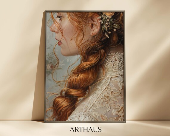 Redhead Braid Profile Lace Collar Graceful Vintage Beauty Poster