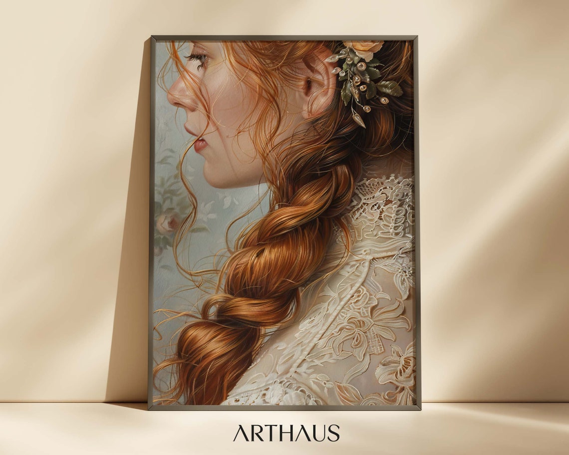 Redhead Braid Profile Lace Collar Graceful Vintage Beauty Poster