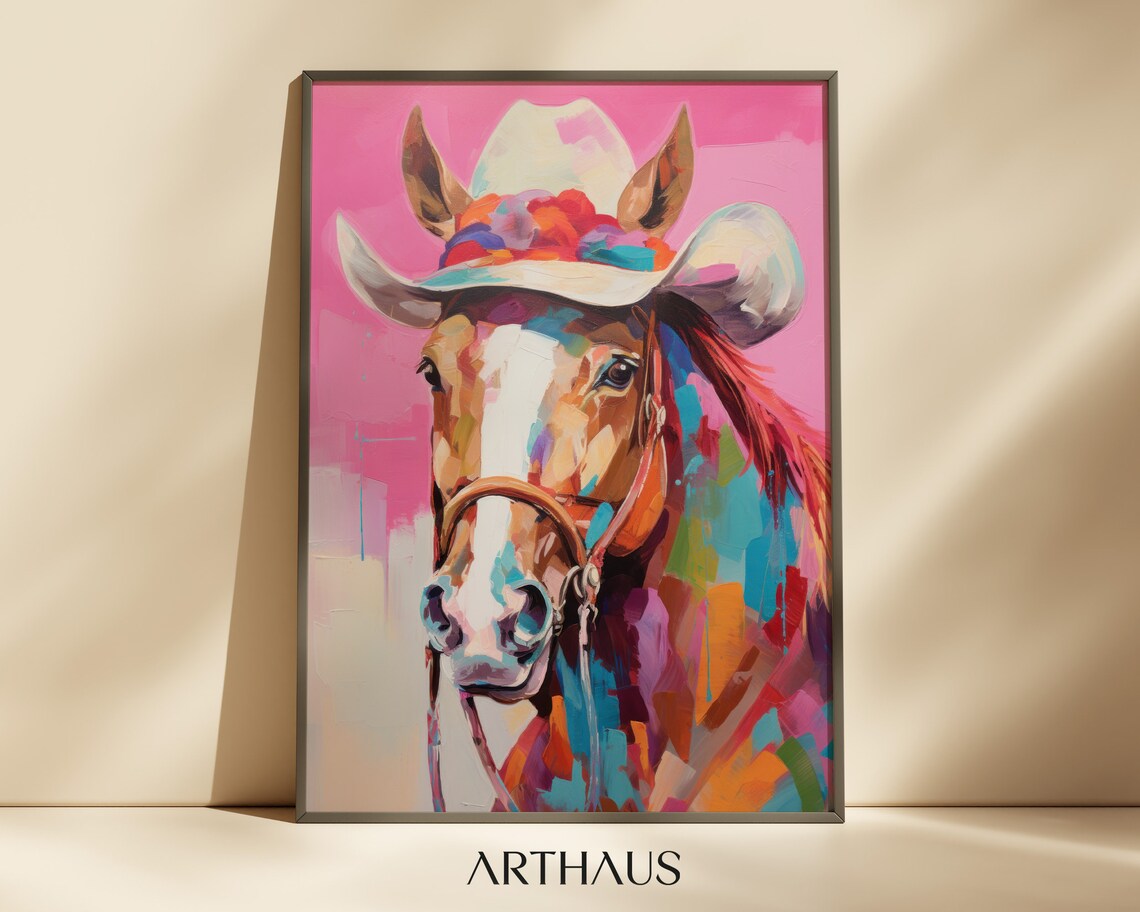 Pink Horse Print, Quirky Western Dorm Decor