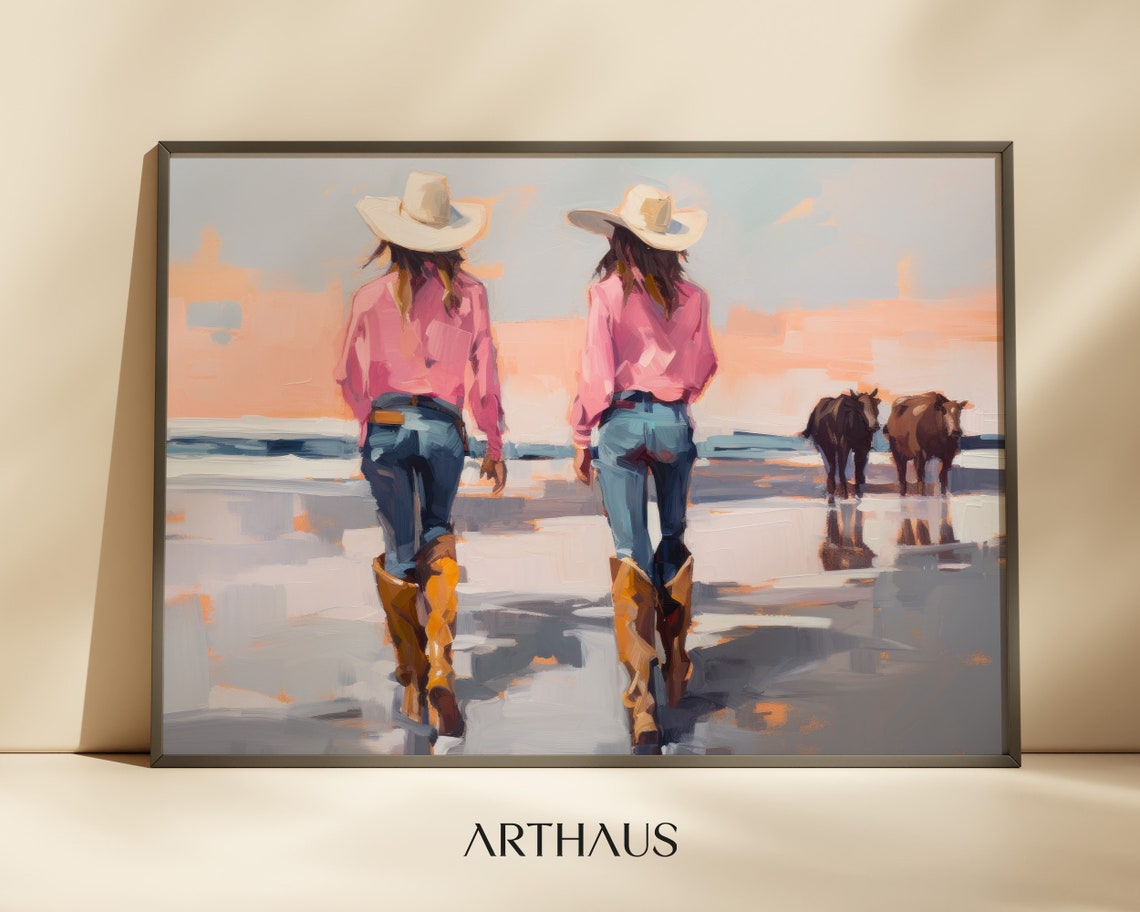 Coastal Cowgirl Print Western Cowgirl Aesthetic Girly Girl Painting Hot Pink Wall Art Preppy Cowgirl Print