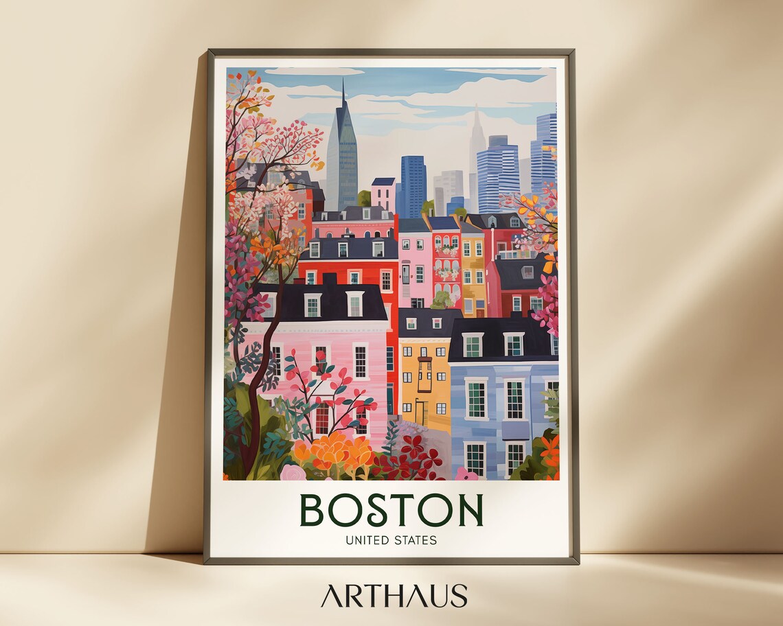 Boston Travel Poster, Mid-Century Modern Art Print