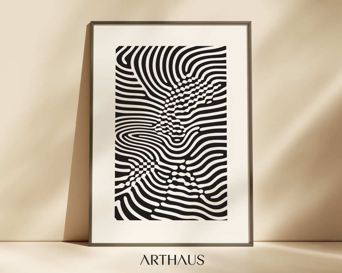 Black And White Wavy Line Optical Illusion Modern Decor Art Print